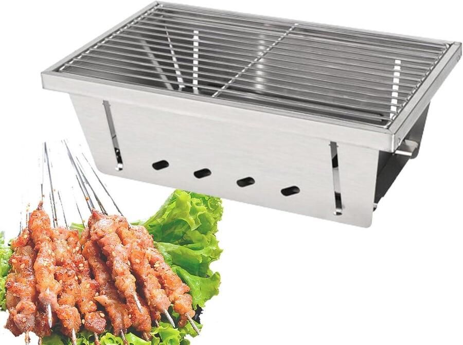 Draagbare Grill Kampeergrill Tafelgrill Buiten Koken Winddicht Ontwerp 46 x 28 x 14.2 cm Roestvrij Staal