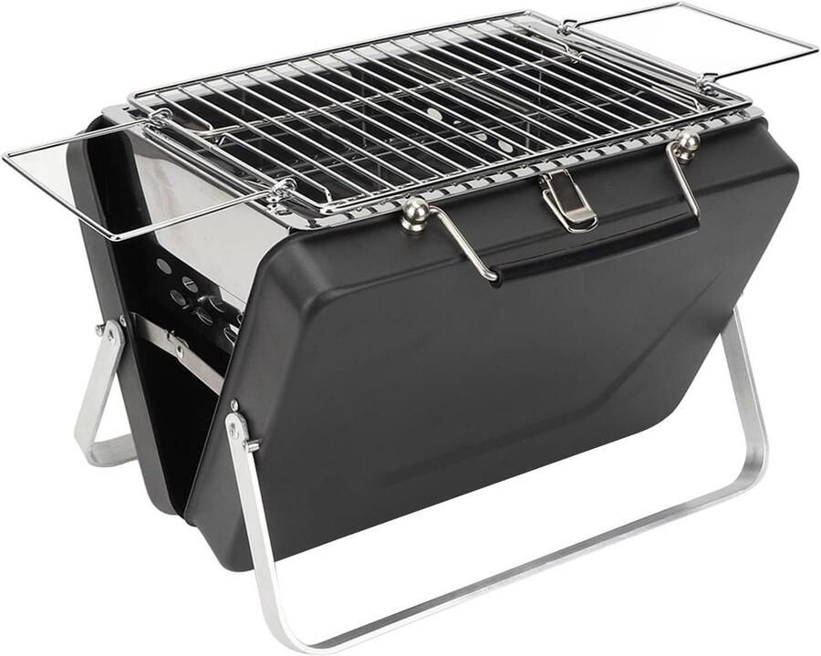 Draagbare Grill Klapgrill BBQ Buiten Koken Hittebestendig Roestvrij Staal 33 x 24 x 10 cm Zwart