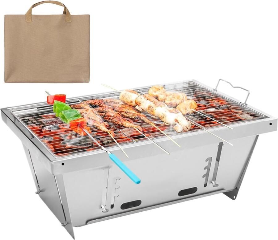 Draagbare Grill Klapgrill Campinggrill Buiten Koken In Hoogte Verstelbaar 16 x 27 x 16 cm Zilver