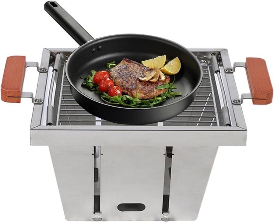 Draagbare Grill Kolengrill Opvouwbaar Outdoor Koken 4 Hoogtes Instelbaar 50x30x5 cm Zilver