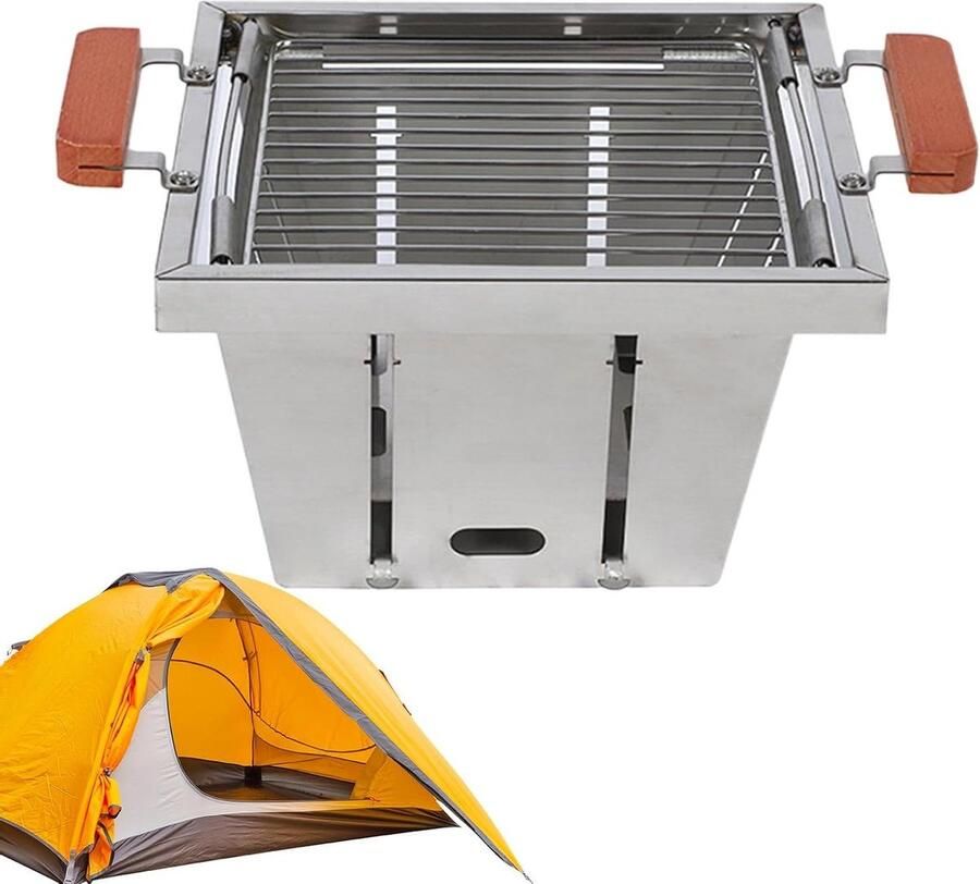 Draagbare Grill Kolenoven Kookfornuis Outdoor Koken 4-voudige Hoogteverstelling Opvouwbaar Zilver