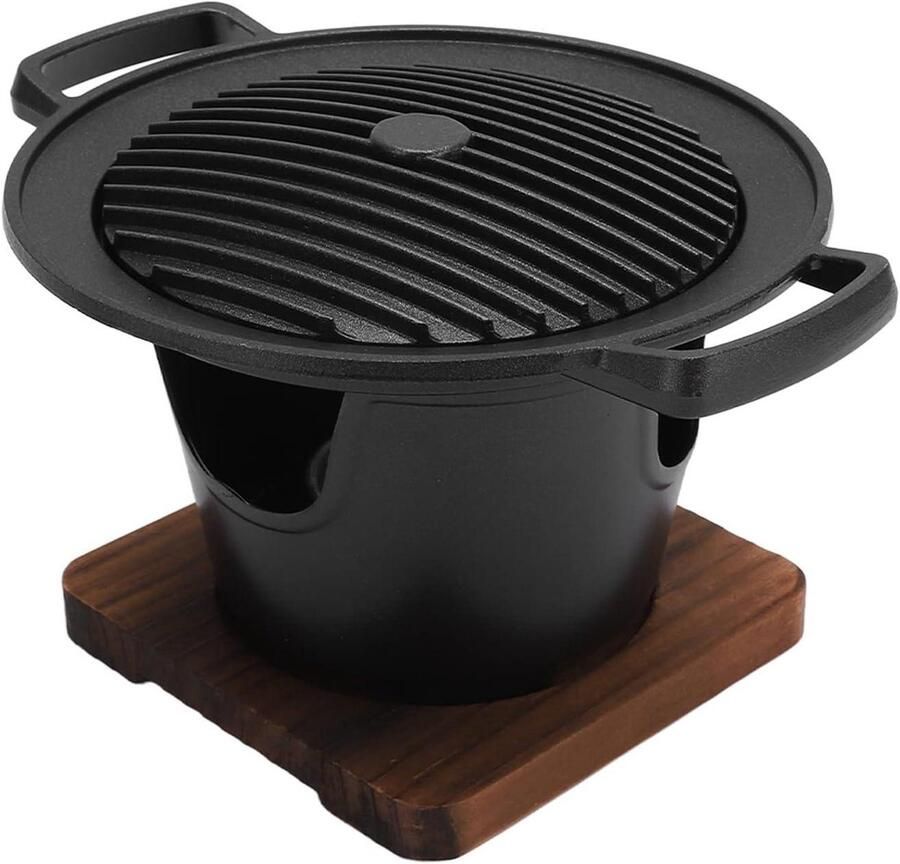 Draagbare Grill Mini BBQ Buiten Koken Gegoten Aluminium 17.5 cm Diameter Zwart