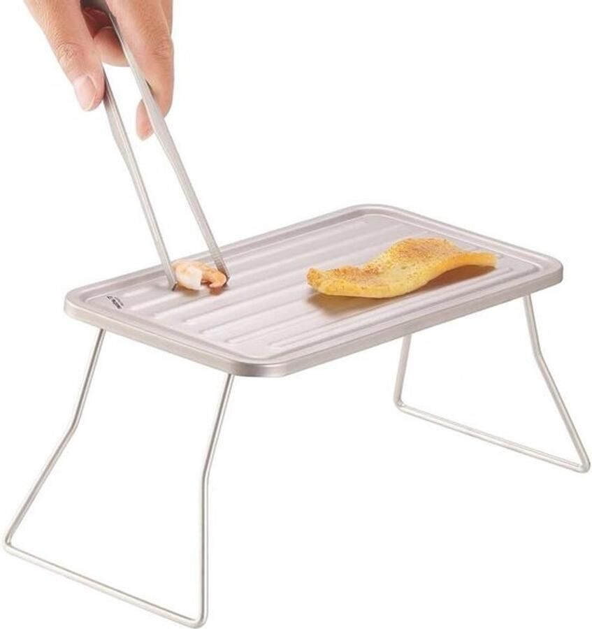 Draagbare Grill Opvouwbare BBQ Buiten koken Lichtgewicht titanium 27 cm uitgeklapt Zilverkleurig