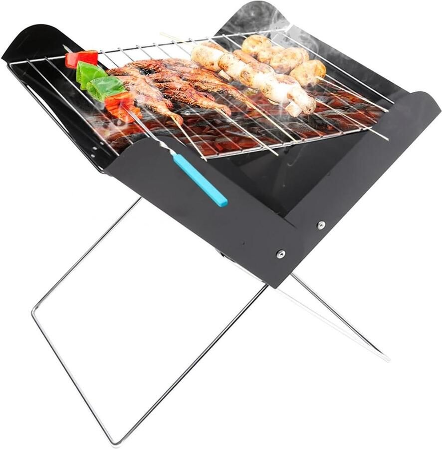 Draagbare Grill Opvouwbare Kampvuur Grill Buiten Koken Efficiënt Ventilatieontwerp 28 x 6.5 x 6.5 cm Zwart