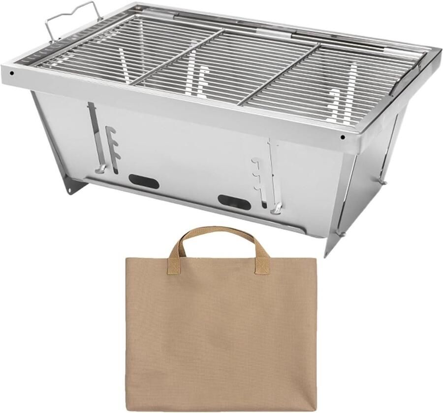 Draagbare Grill Opvouwbare Tafelgrill Outdoor Koken Inclusief Draagtas 36 x 25 x 14.5 cm Zilver