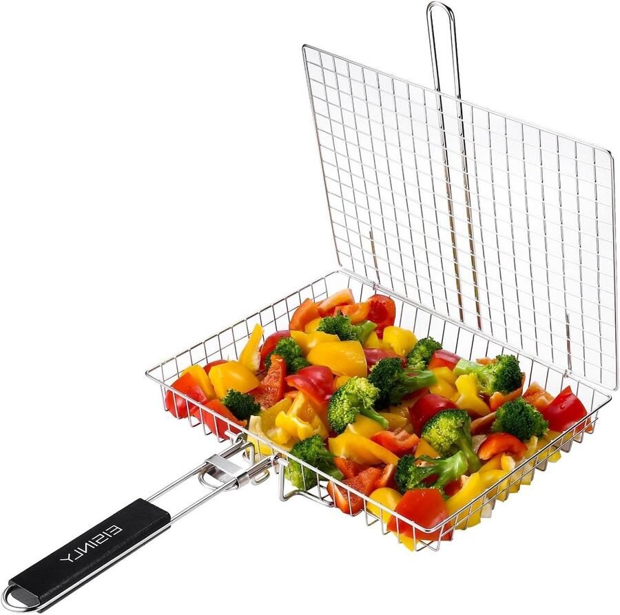 Draagbare Grillmand Camping Grillmand Barbecue Koken Afneembaar Handvat 30 x 24 x 3 cm Zilver