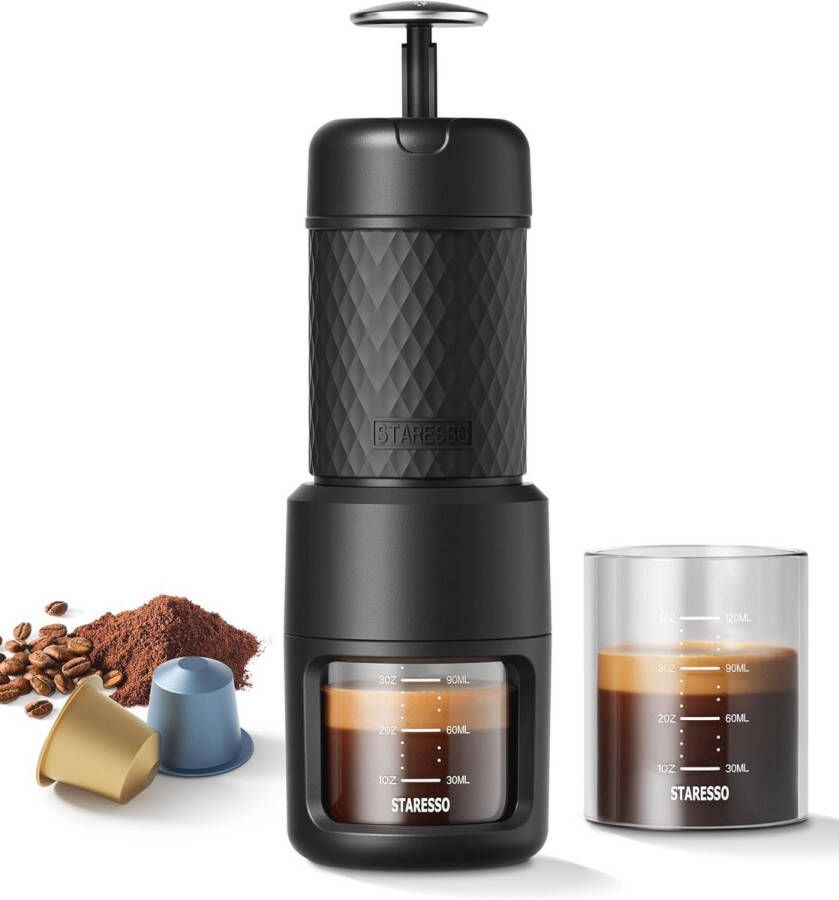 Draagbare handmatige espressomachine 2-in-1 reiskoffiezetapparaat voor gemalen koffie en capsules