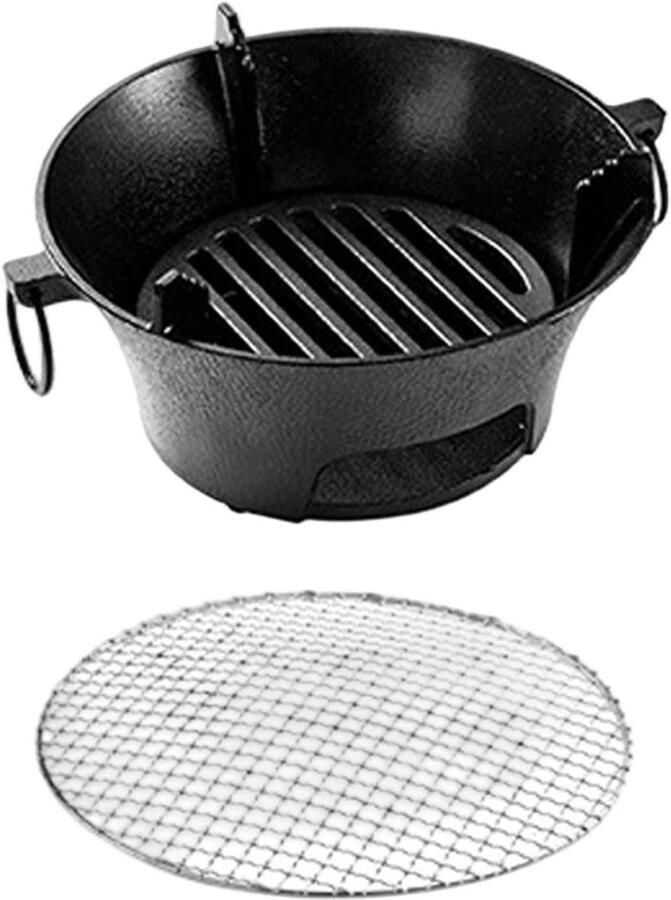 Draagbare Hibachi Grill Mini BBQ Tafel Outdoor Koken Gietijzer Hittebestendig 23 x 11.5 cm Zwart