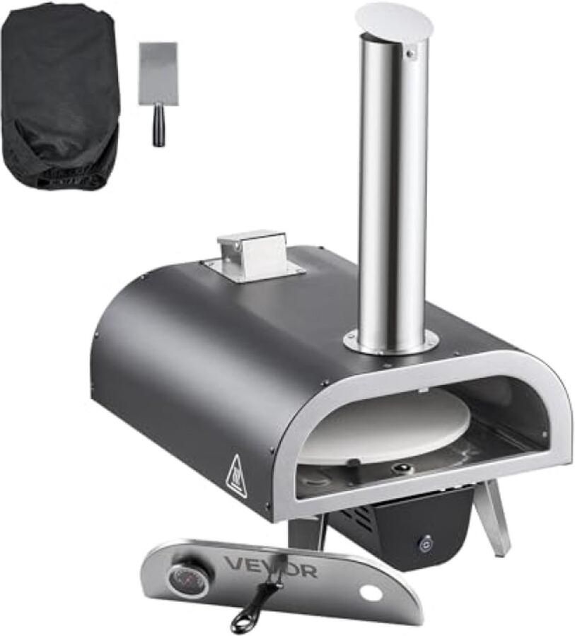 Draagbare houtgestookte pizzaoven voor buiten 30 cm roterend systeem met thermometer en draagtas