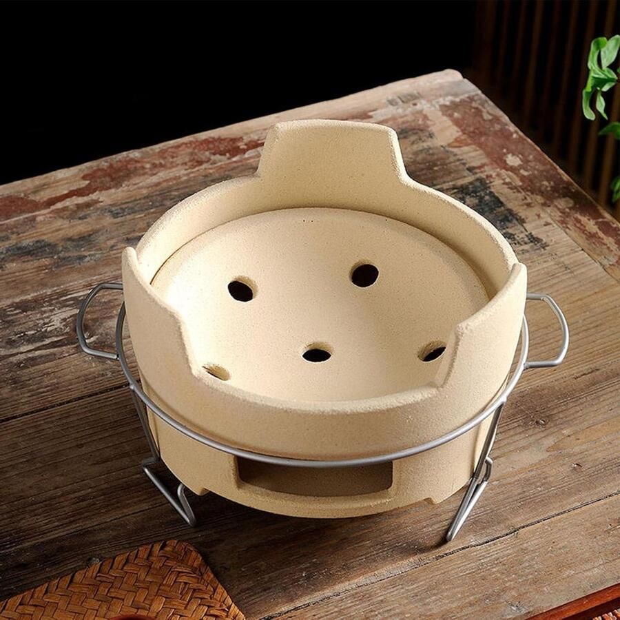 Draagbare Houtskool Grill Tafel BBQ Buiten Koken Hittebestendig Kleimateriaal 21-27 cm Grijs Wit