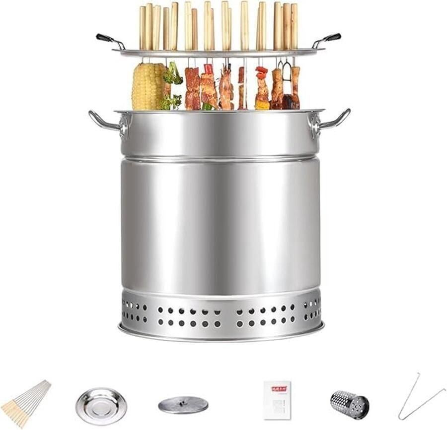 Draagbare Houtskool Grill Verticale Grill Hangende Grill Buiten Koken Rookvrij Ontwerp 41cm x 30cm Zilver