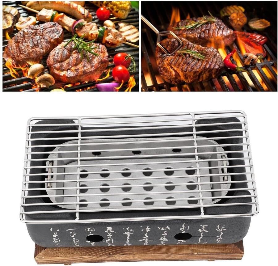 Draagbare Houtskoolgrill Hibachi Grill Yakitori Buiten Koken Gelijkmatige Warmte 26 x 15 x 14 cm Zwart