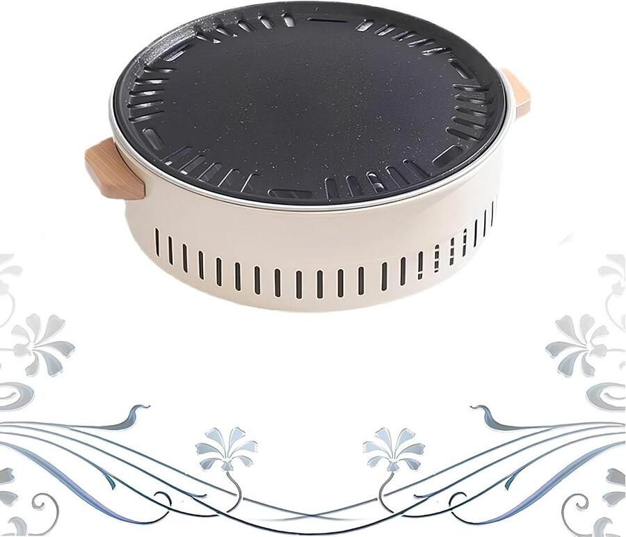 Draagbare Houtskoolgrill Kampeergrill Bakplaat Buiten Koken Multifunctioneel Fondue Thee Voor 3-5 Personen Beige Metallic