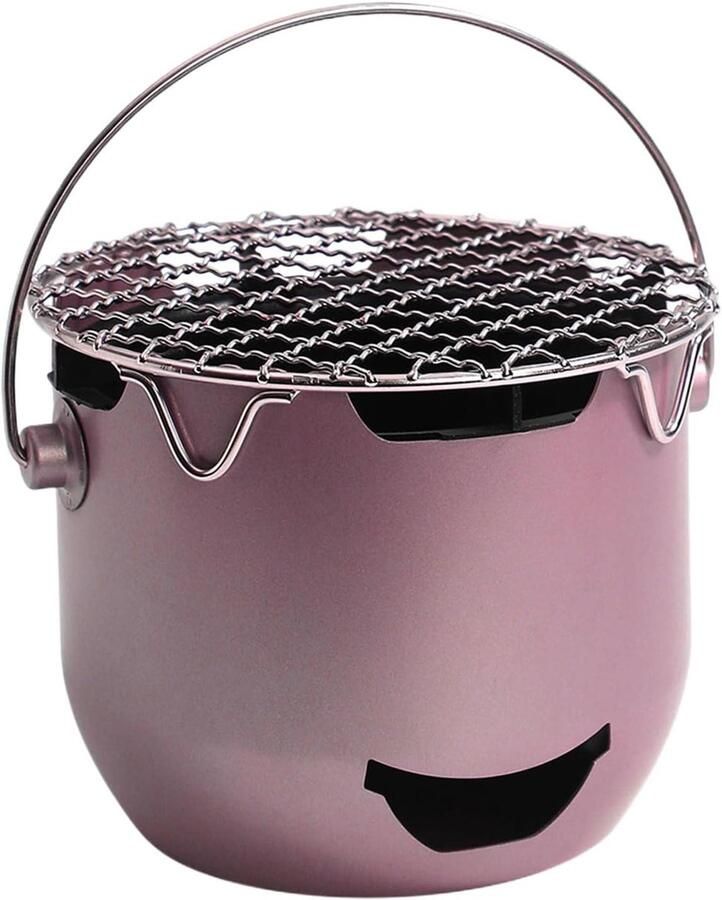 Draagbare Houtskoolgrill Kleine Grill Outdoor Koken Duurzaam Staal 15 x 17 x 15 cm Roze