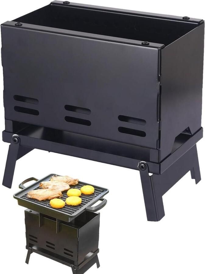 Draagbare Houtskoolgrill Mini Kookplaat Opvouwbaar Buiten Koken Intelligent Ventilatiesysteem 1.5 kg Zwart