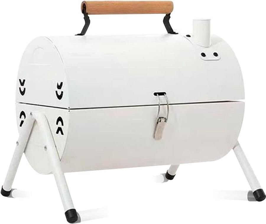 Draagbare Houtskoolgrill Tafelgrill Bakplaat Buiten Koken Dubbelzijdig Roosteren 42 x 26 x 38 cm Wit