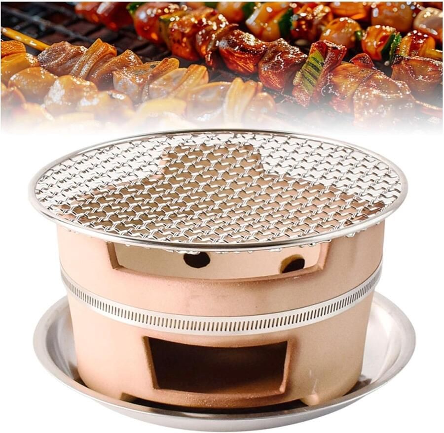 Draagbare Houtskoolgrill Tafelgrill Barbecue Buiten Koken Grove Keramische Constructie 21cm Bruin