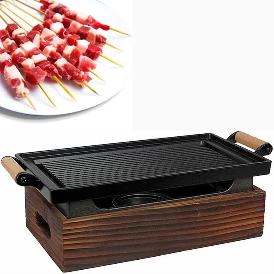 Draagbare Houtskoolgrill Tafelgrill Compact Buiten Koken Antiaanbaklaag 28x15x15cm Zwart