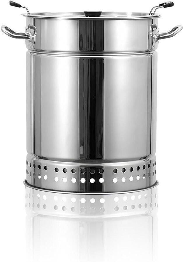 Draagbare Houtskoolgrill Verticale Roker Buiten Koken Olie Koolstofscheiding 41 cm breed Zilver
