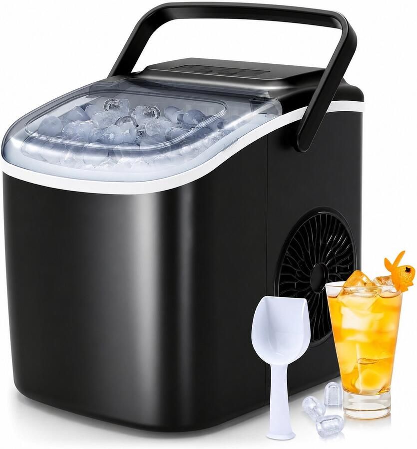 Draagbare ijsblokjesmachine 2 ijsblokjesgroottes zelfreiniging 9 ijsblokjes in 6 minuten 12kg per 24 uur voor thuis en feesten