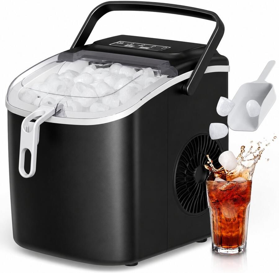 Draagbare ijsblokjesmachine 9 ijsblokjes in 6 minuten zelfreiniging 2 ijsblokjesgroottes 12kg per 24 uur voor thuis kantoor en feesten zwart