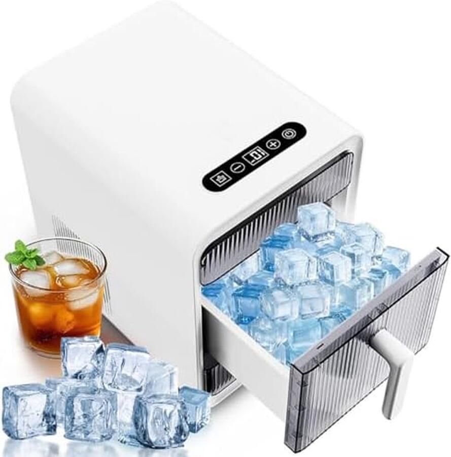 Draagbare IJsblokjesmachine Aanrechtmachine Nugget Snelle Koeling Thuis Zelfreinigende Functie 1.5L Tank Wit
