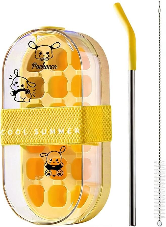 Draagbare ijsblokjesmachine IJsblokjes fles Dranken koelen 2-in-1 met rietje 22x11x7cm Geel