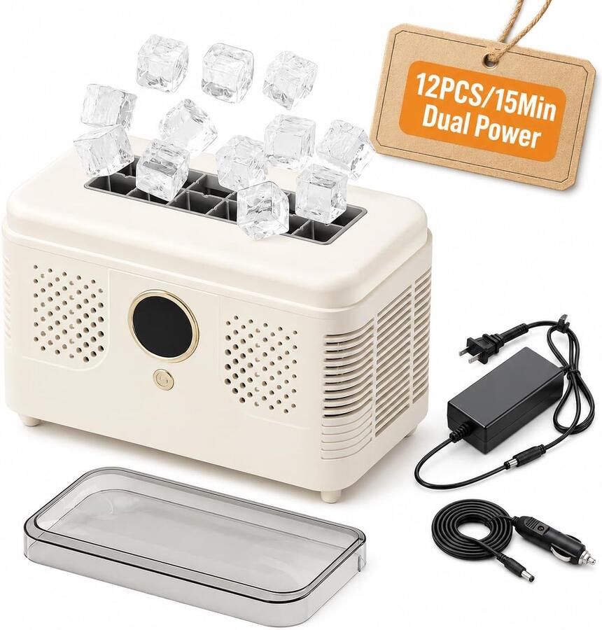 Draagbare ijsblokjesmachine met dubbel vermogen 12V DC mini-auto-ijsmachine maakt 12 blokjes in 15 minuten voor thuiskeuken uitstapjes kamperen white 12 cubes