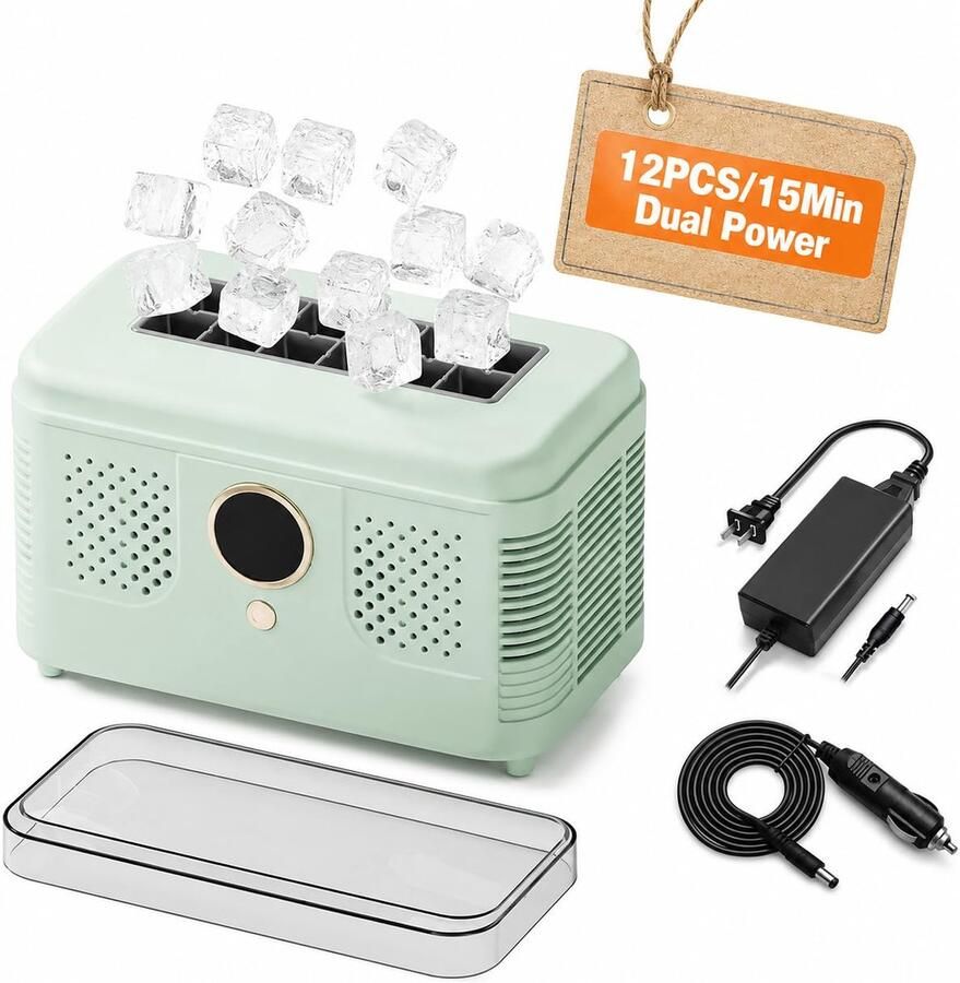 Draagbare ijsblokjesmachine met dubbel vermogen 12V DC mini-auto-ijsmachine maakt 12 blokjes in 15 minuten voor thuiskeuken uitstapjes kamperen blue 12 cubes EU