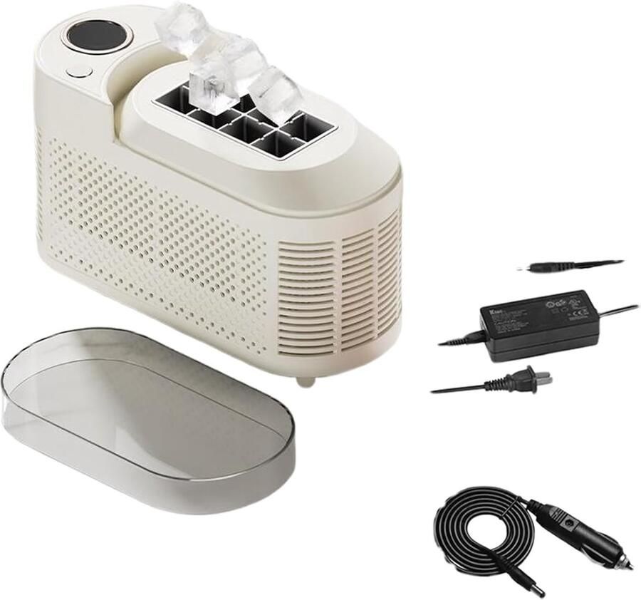 Draagbare IJsblokjesmachine Mini IJsmaker Snel IJs Maken Inclusief Autolader 25 x 18 x 17 cm Zilver