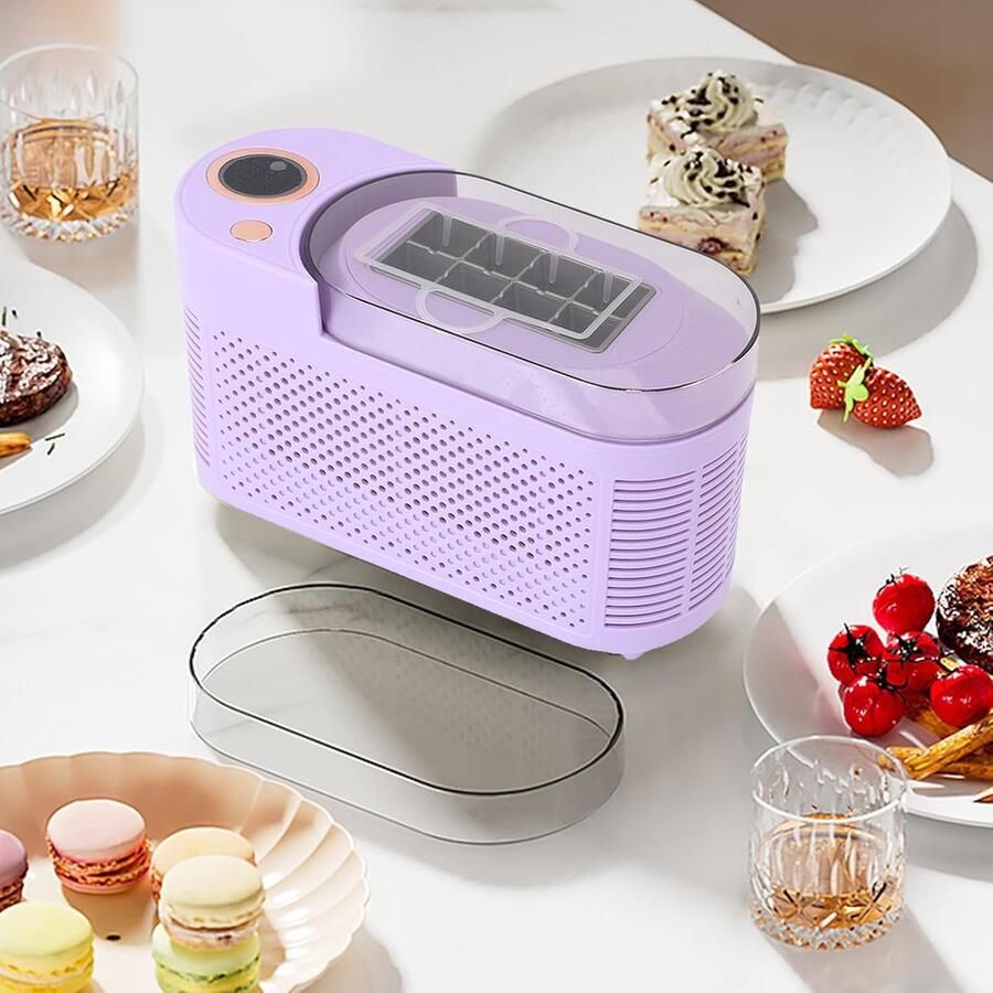 Draagbare ijsblokjesmachine voor op het aanrecht – 8 ijsblokjes in 10 minuten – Compacte mini-ijsmachine met mandje voor thuis kantoor camping reizen en auto (EU-stekker)