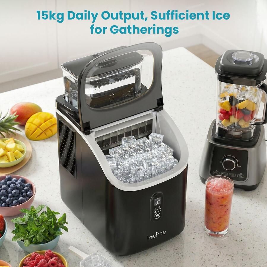 Draagbare IJsmachine 1.4L Zwart 15 kg Per Dag Capaciteit 16 IJsblokjes Per Cyclus Automatische Reiniging Voor Thuis En Feest