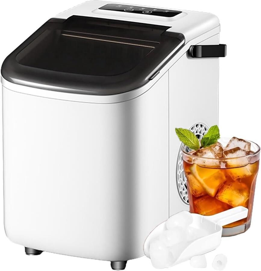 Draagbare ijsmachine Aanrecht ijsmaker Snel ijsblokjes maken Volautomatische watercirculatie 1.1 liter tank Wit