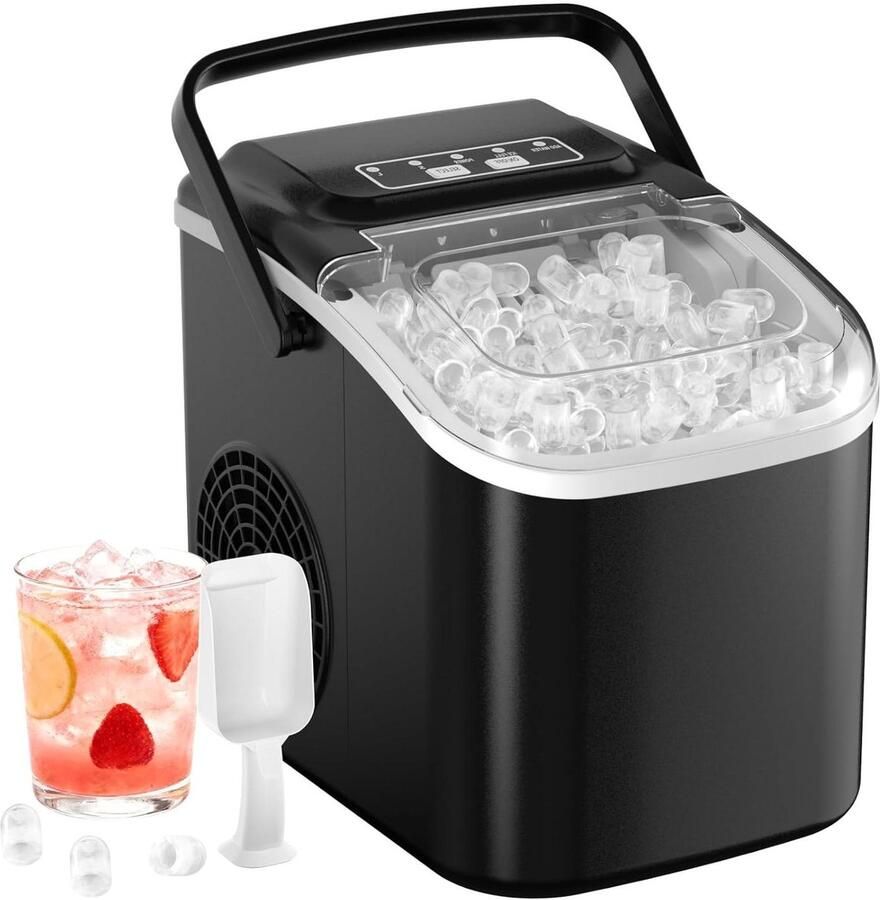 Draagbare Ijsmachine Huishoudelijke IJsmaker Dranken Koelen Snelle IJsie 12 kg 24 uur Zwart
