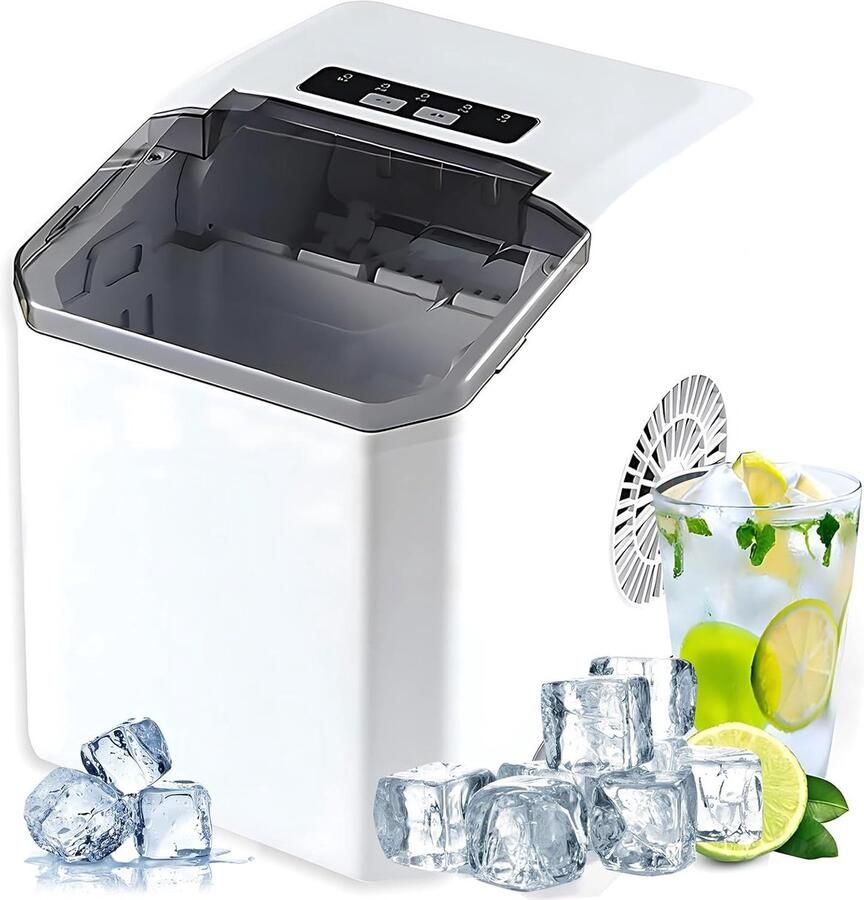 Draagbare ijsmachine Kleine ijsmachine voor thuis Maakt ronde ijsblokjes in 7 minuten Zelfreinigende functie geschikt voor thuiskeukens bars en feesten Wit
