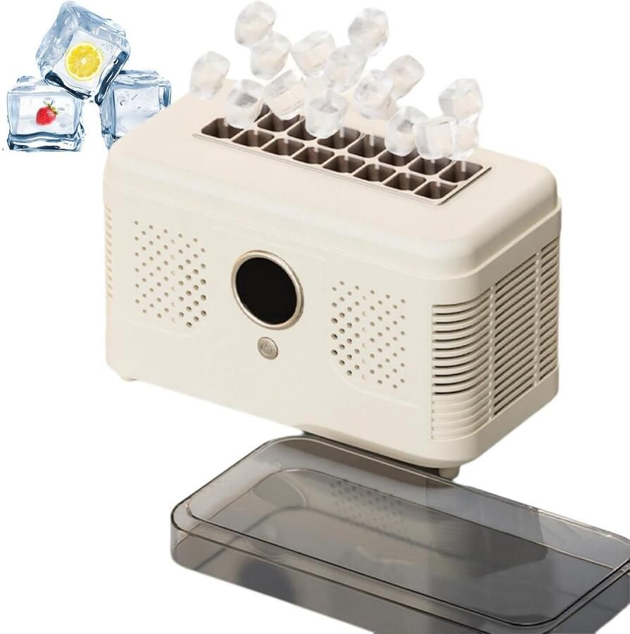 Draagbare ijsmachine Mini-ijsmachine voor op het bureau Mini-ijsmachine Met display en ontdooifunctie Maakt 12 16 ijsblokjes per keer Geschikt voor kantoor thuis en op de camping Crème wit