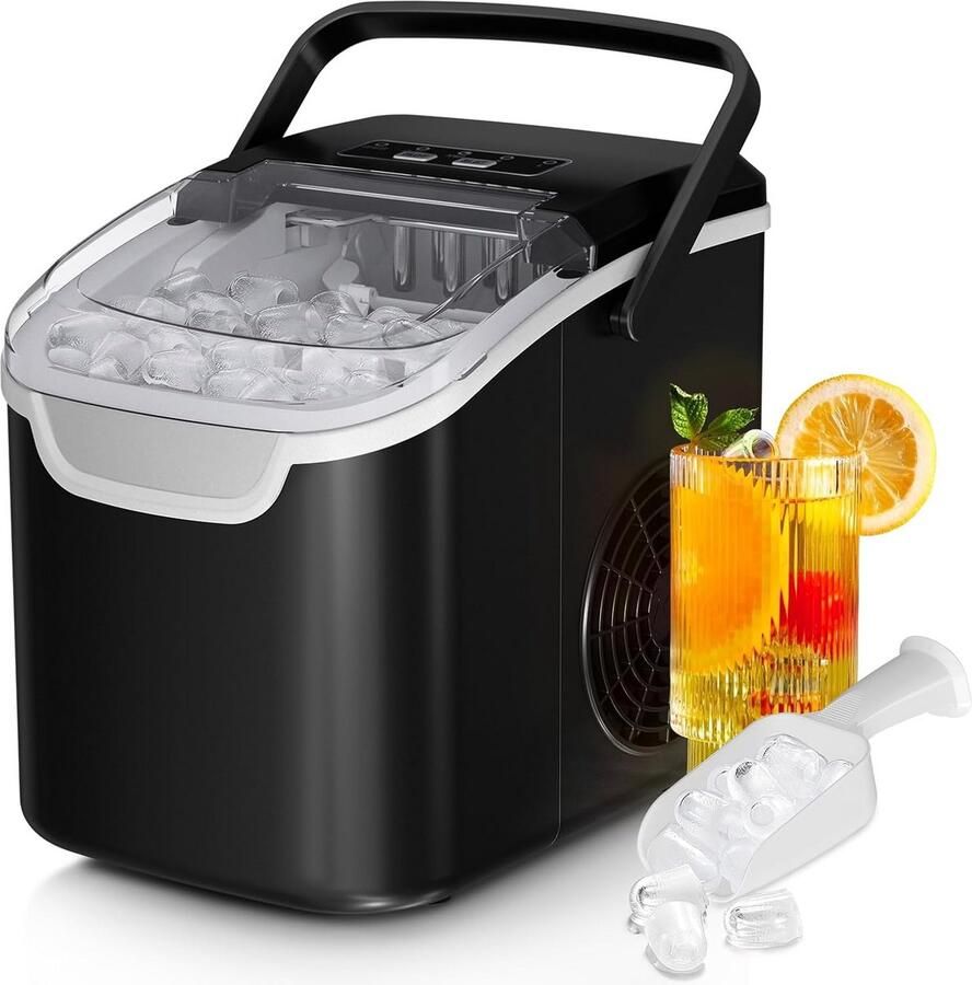 Draagbare ijsmachine voor aanrecht 8 ijsblokjes in 6 minuten 29 lbs dag kogelijs 2 maten zwart