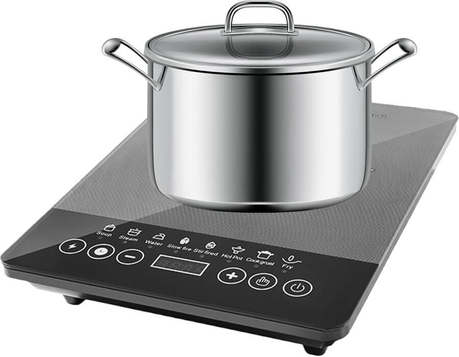 Draagbare Inductie Kookplaat Elektrische Kookplaat Koken Buiten 9-Traps Temperatuurregeling 40W x 30H cm Grijs