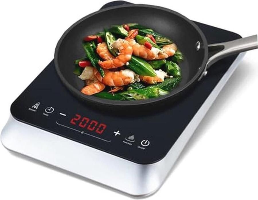 Draagbare Inductiekookplaat 2000 W – Enkele Kookplaats met 10 Temperatuurniveaus 4-Uurs Timer en Touch-Bediening