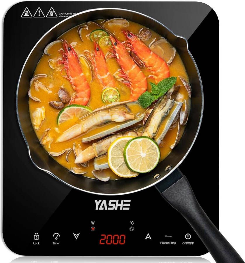 Draagbare Inductiekookplaat met 10 Vermogen- en Temperatuurinstellingen 2000 Watt