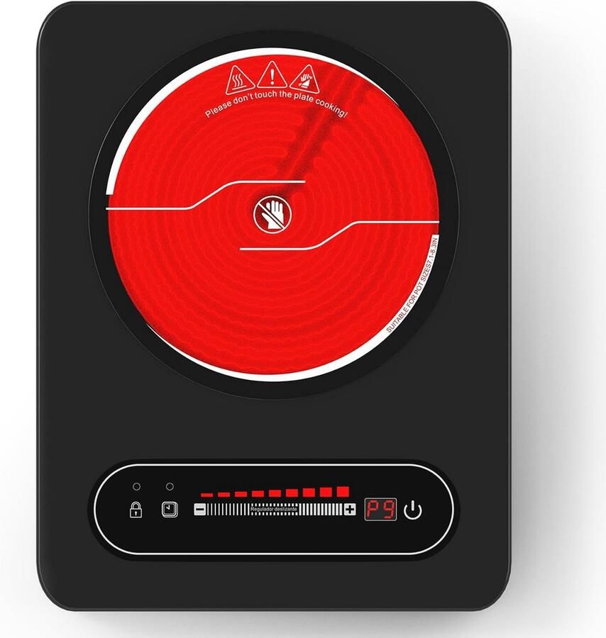 Draagbare keramische kookplaat 1 pits 2000W LED touch 9 standen timer kinderveilig restwarmte indicator elektrisch fornuis