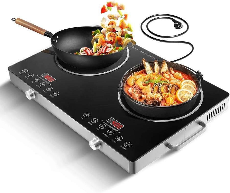 Draagbare Keramische Kookplaat Dubbel 7000W Inductie Kookplaat met Touch Bediening en Timer