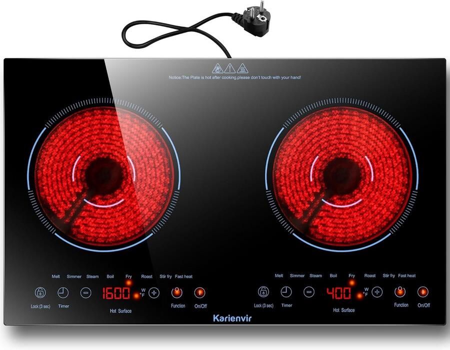 Draagbare Keramische Kookplaat met 2 Platen en Timer