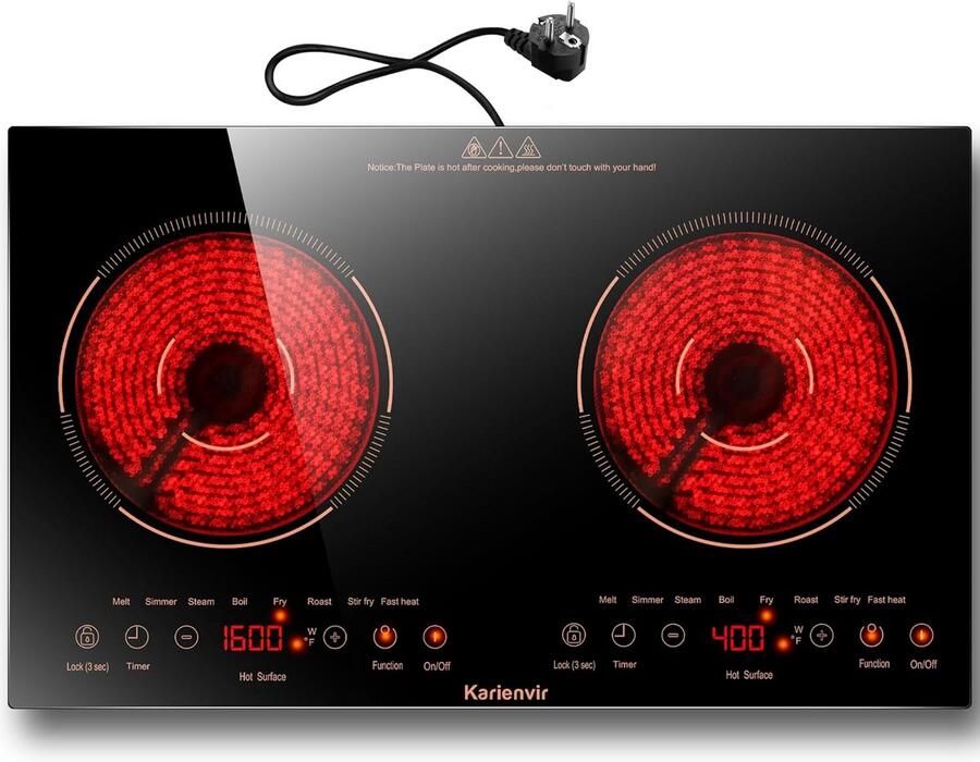 Draagbare Keramische Kookplaat met 2 Platen Timer en Kinderbeveiliging