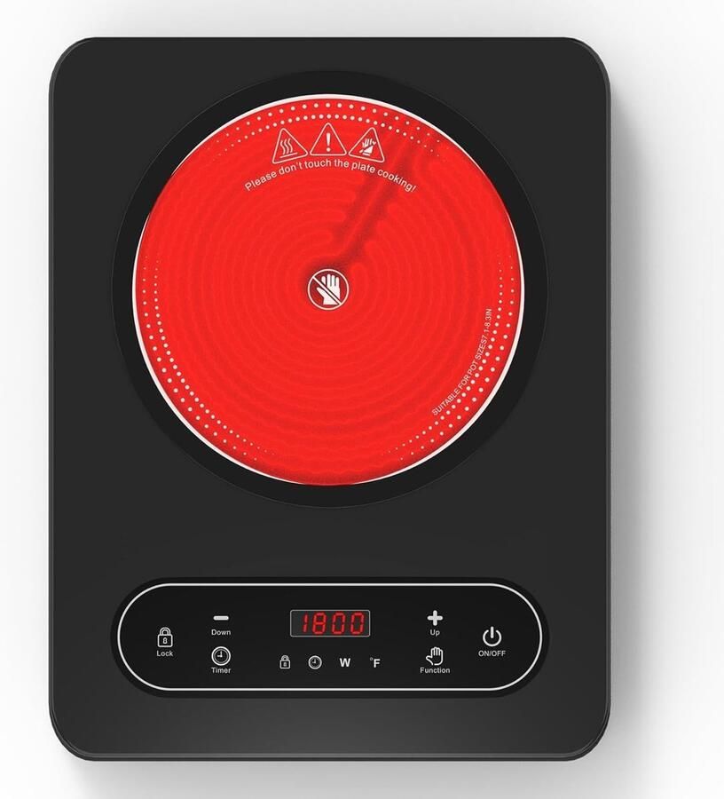 Draagbare Keramische Kookplaat Zwart Glas 220-240V 10 Warmtestanden Voor Alle Pannen
