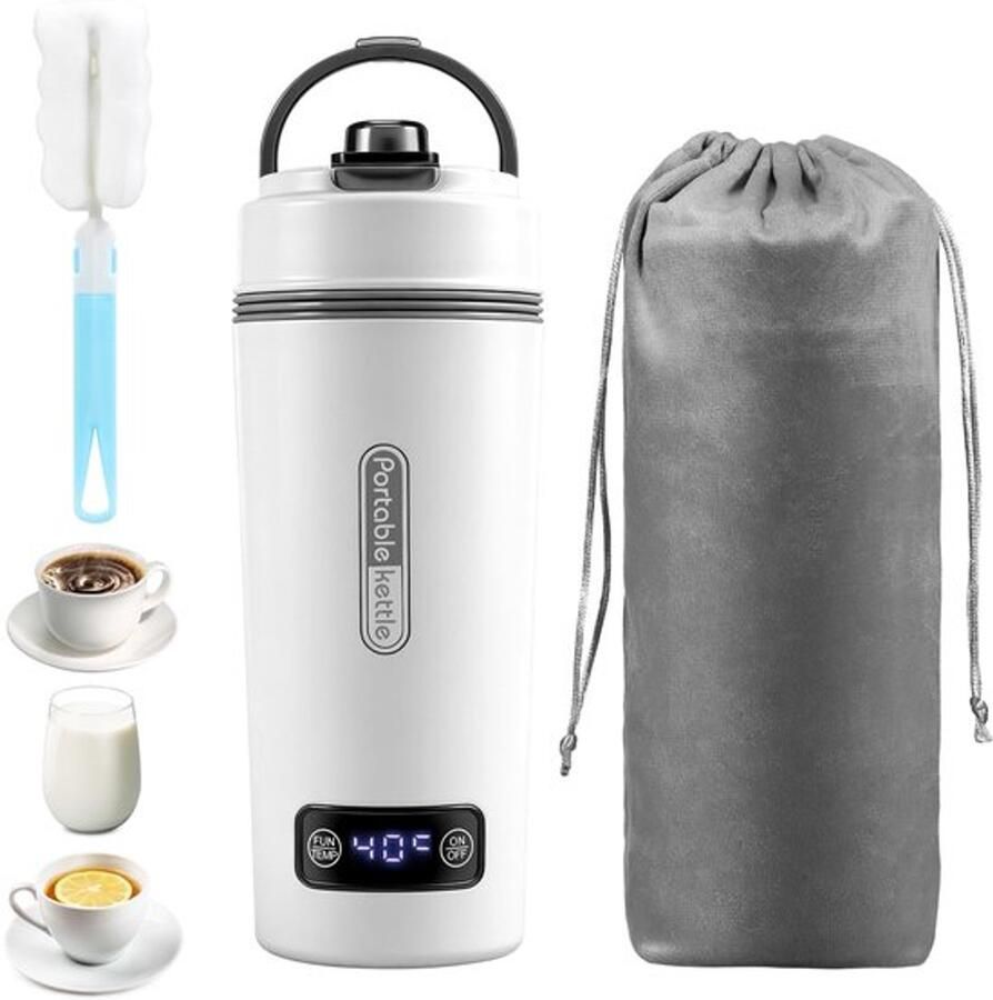 Draagbare kleine waterkoker 350 ml reiswaterkoker mini-waterbeker 3-in-1 4 temperaturen roestvrij materiaal automatische uitschakeling melk koffie en thee