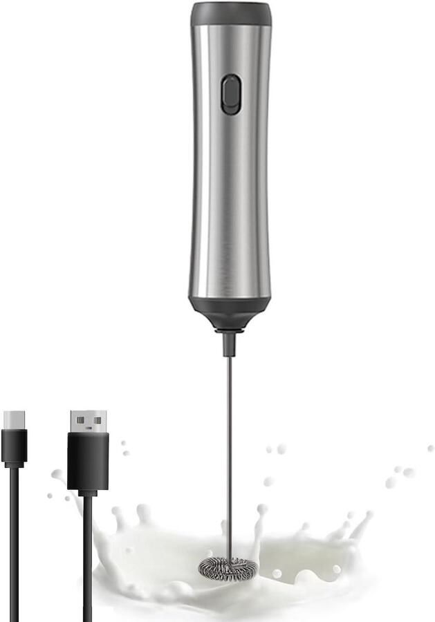 Draagbare Koffie Opschuimer Hand Melkopschuimer Dranken Bereiden USB Oplaadbaar 2 Gardes Zilver