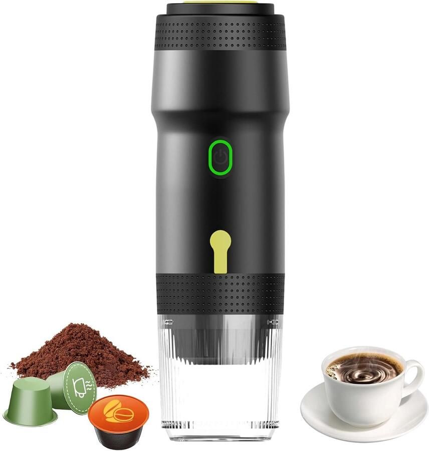 Draagbare koffiemachine 3-in-1 elektrische oplaadbare draagbare koffiezetapparaat espressomachine voor capsules geschikt voor kamperen kantoor reizen en thuisgebruik (zwart)