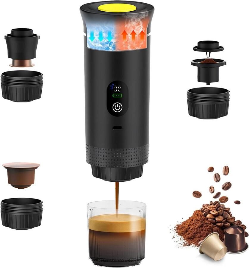 Draagbare Koffiemachine Espresso Maker Koffie Maken 3-in-1 Functionaliteit 9x27x9 cm Metaal Zwart