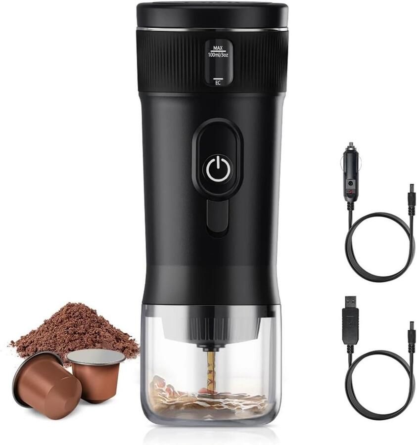 Draagbare Koffiemachine Espresso Maker Reizen Kamperen Snelle Verwarming 1 Kops Zwart